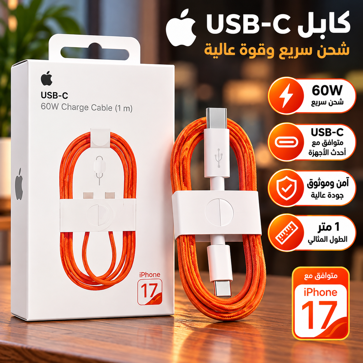 كابل شحن USB-C بقوة 60 واط (USB-C 60W Charge Cable)