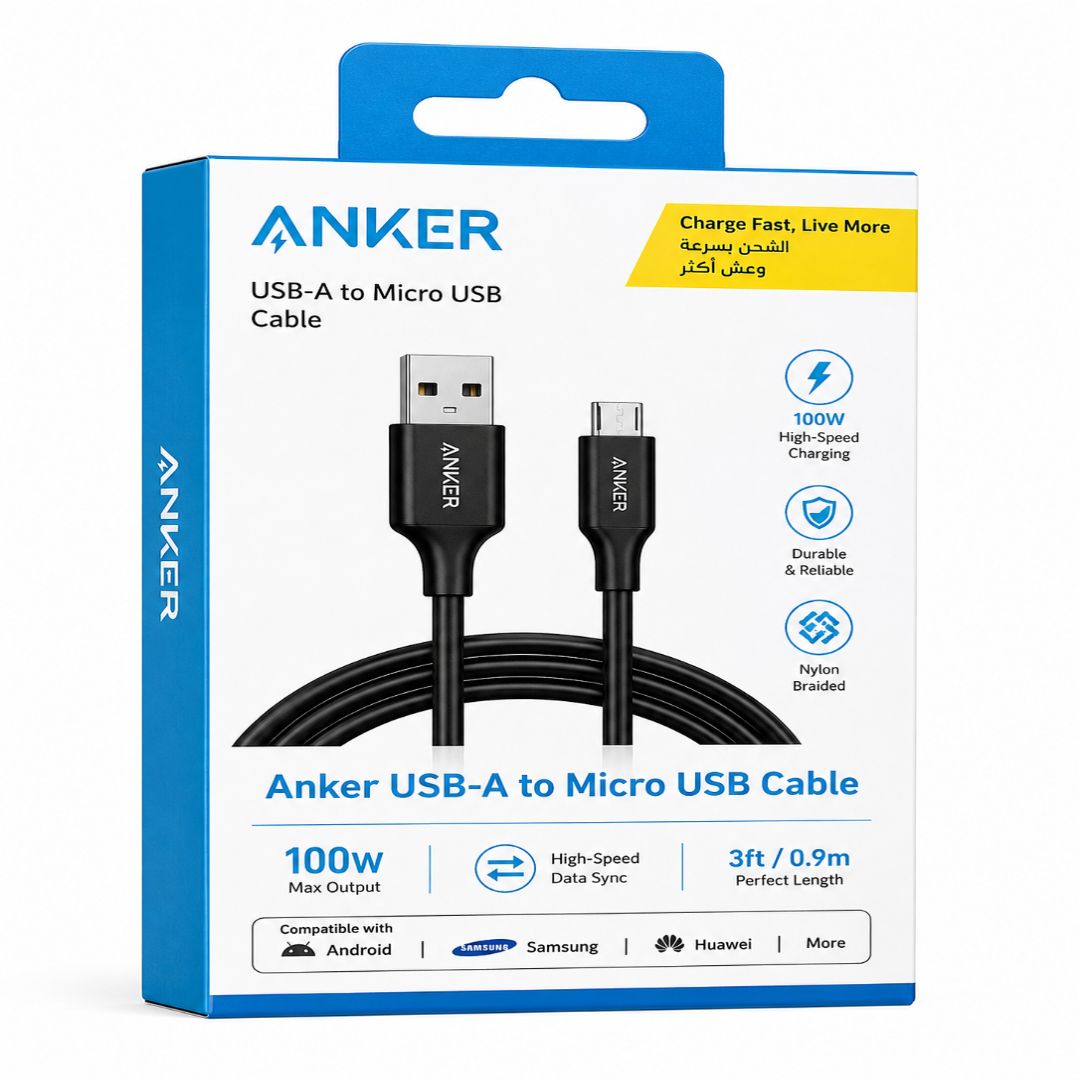 كابل انكر ٢ متر قماش usb 100w