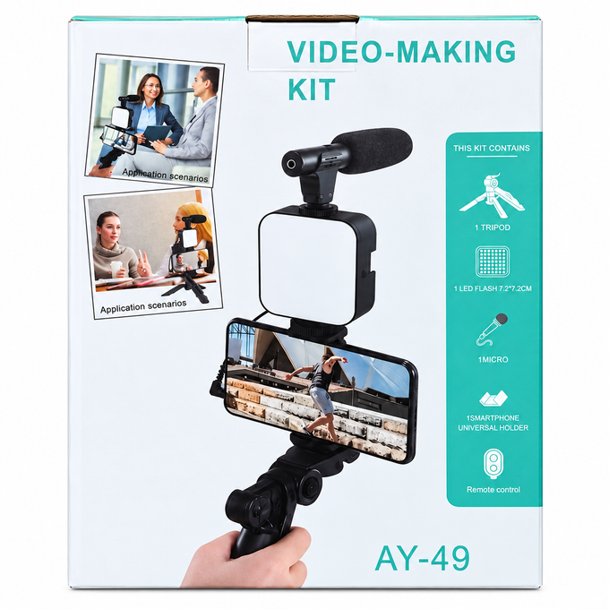 ستاند رينج لايت وحامل موبايل (VIDEO-MAKING KIT)-موديل المنتج: AY-49.