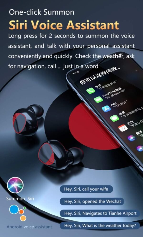 سماعات M10 بلوتوث 5.1 مقاومة للماء مع ميكروفون وعلبة شحن رقمية – أسود - Image 3
