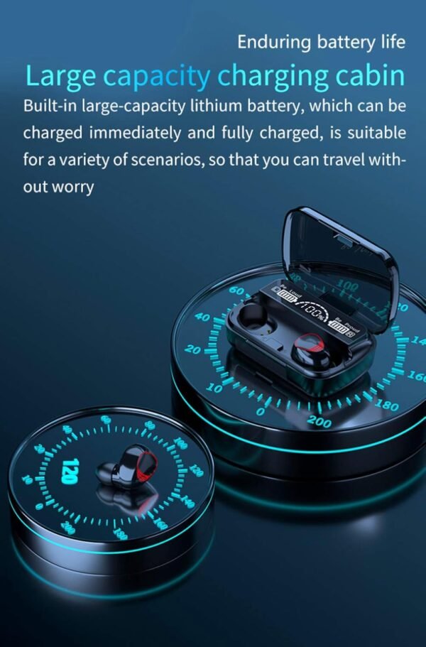 سماعات M10 بلوتوث 5.1 مقاومة للماء مع ميكروفون وعلبة شحن رقمية – أسود - Image 4