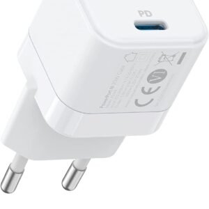 شاحن باور بورت III من انكر 20 واط بمنفذ USB-C للشحن السريع، متوافق مع سلسلة ايفون 15/14/13/12 وجالكسي وبكسل 4/3 وايباد وايباد ميني، أسود