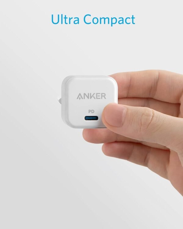 شاحن باور بورت III من انكر 20 واط بمنفذ USB-C للشحن السريع، متوافق مع سلسلة ايفون 15/14/13/12 وجالكسي وبكسل 4/3 وايباد وايباد ميني، أسود - Image 2